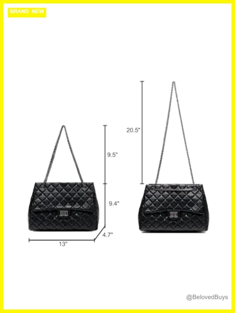Quilted Genuine Leather Shoulder Bag Large Capacity Tote Chain Strap